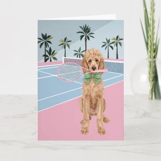 Tennis Poodle Pink Wasserfarbe Karte (Vorderseite)