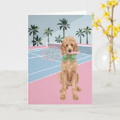 Tennis Poodle Pink Wasserfarbe Karte (Gelbe Blume)