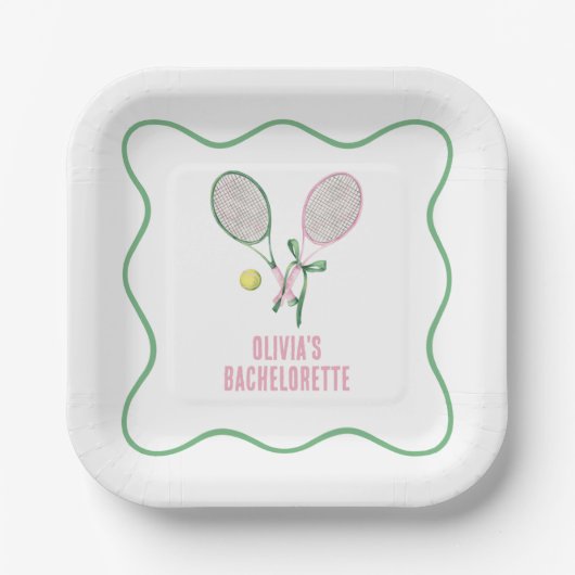 Tennis preppy bachelorette paper plates pappteller (Vorderseite)