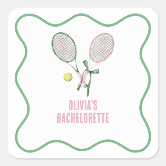 Tennis preppy bachelorette quadratischer aufkleber (Vorderseite)