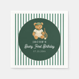 Tennis Preppy Bear Green 1. Geburtstag Serviette