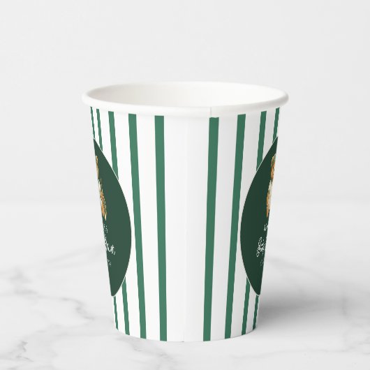 Tennis Preppy Bear Green Striping Baby Dusche Pappbecher (Rechts)