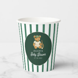 Tennis Preppy Bear Green Striping Baby Dusche Pappbecher