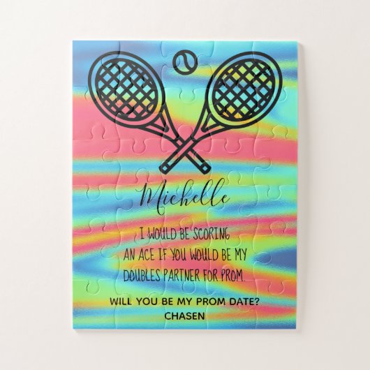Tennis Promposa farbenfrohe holografische Monogram Puzzle (Vertikal)