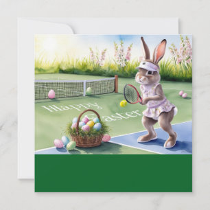 Tennis Rabbit Player Osterfeier am Platz Feiertagskarte