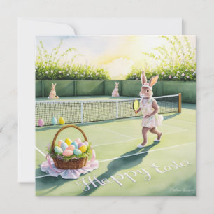 Tennis Rabbit Player Osterfeier am Platz Feiertagskarte