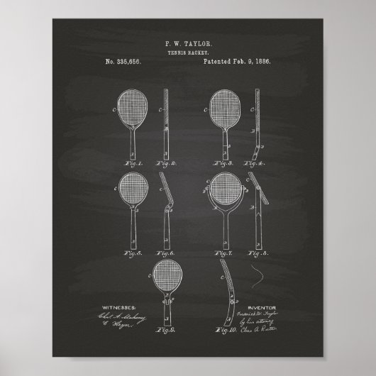 Tennis Racket 1886 Chalkboard zum Patent Art Poster (Vorne)