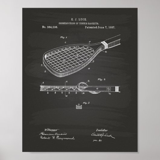 Tennis Racket 1887 Patente Art Chalkboard Poster (Vorne)