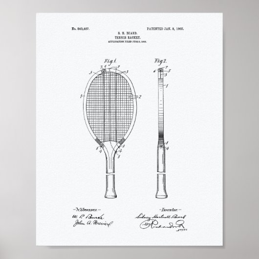 Tennis Racket 1907 Weißbuch zum Thema Patentkunst Poster (Vorne)