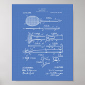 Tennis Racket 1916 Patentart - Blueprint Poster (Vorne)