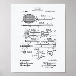 Tennis Racket 1916 Patentkunst - Weißbuch Poster