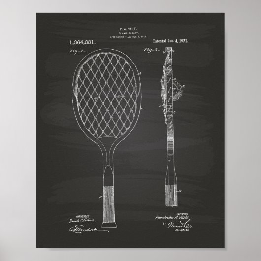 Tennis Racket 1921 Patent Art Chalkboard Poster (Vorne)