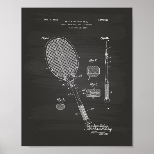 Tennis Racket 1925 Patent Art Chalkboard Poster (Vorne)
