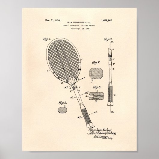Tennis Racket 1925 Patent Art Old Peper Poster (Vorne)