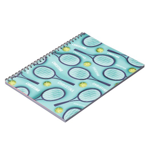 Tennis Racket Ball & Kids Girls Muster Niedlich Notizblock (Linke Seite)