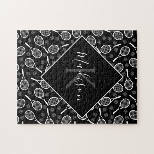 Tennis Racket Ball Muster Initial & Name Monogram Puzzle (Horizontal)