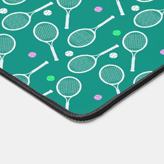 Tennis Racket & Ball Muster Retro Emerald Green Schreibtischunterlage (Ecke)