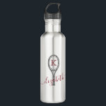 Tennis Racket Design Monogram Travel Water Flasche Edelstahlflasche<br><div class="desc">Silver Metal Stainless Steel Travel Water Flasche mit einem Tennis Racket Monogram Design Personalisiert mit Ihrem Initial und Namen in einem eleganten Skript-Schriftart. Ändern Sie die Schriftartes und Farben,  um Ihren eigenen Tennisspieler Wasserflasche,  indem Sie "weiter anpassen" unter dem Personalisierungsbereich.</div>