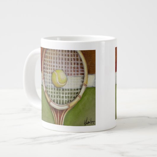 Tennis-Racket mit Ball-Lay vor Gericht Jumbo-Tasse (Vorderseite Links)