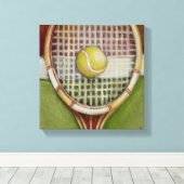 Tennis-Racket mit Ball-Lay vor Gericht Leinwanddruck (Insitu (Holzboden))