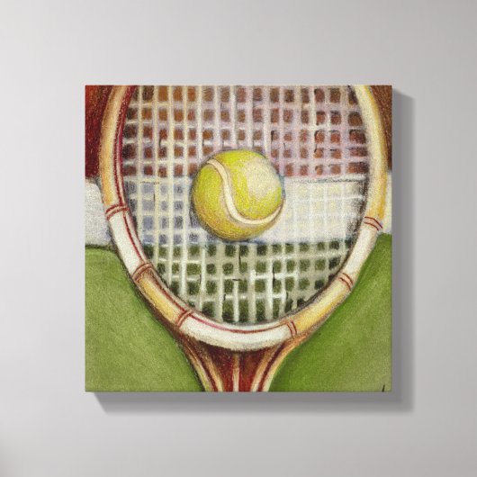 Tennis-Racket mit Ball-Lay vor Gericht Leinwanddruck (Vorderseite)