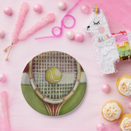 Tennis-Racket mit Ball-Lay vor Gericht Pappteller (Party)