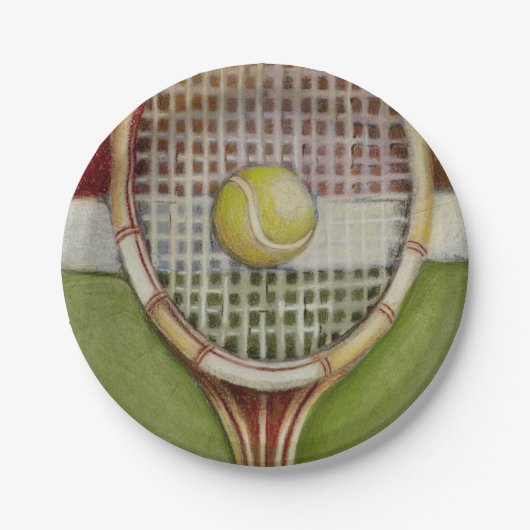 Tennis-Racket mit Ball-Lay vor Gericht Pappteller (Vorderseite)