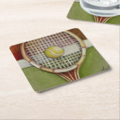 Tennis-Racket mit Ball-Lay vor Gericht Rechteckiger Pappuntersetzer (angewinkelt)