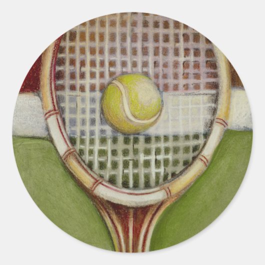 Tennis-Racket mit Ball-Lay vor Gericht Runder Aufkleber (Vorderseite)