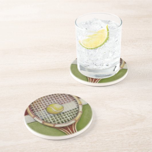 Tennis-Racket mit Ball-Lay vor Gericht Untersetzer (Seite)