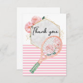 Tennis-Racket mit Blume für weibliche Spieler Dankeskarte (Vorne/Hinten)