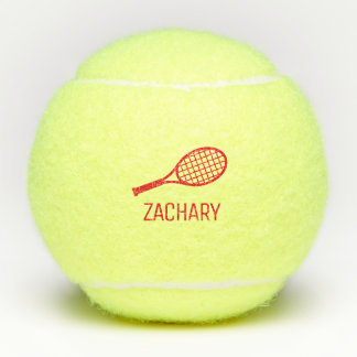 Tennis Racket Monogram Name Red Personalisiert Tennisbälle