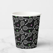 Tennis Racket Muster Extravaganz Schwarz Pappbecher (Vorderseite)