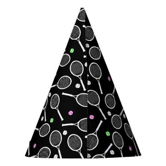 Tennis Racket Muster Extravaganz Schwarz Partyhütchen (Rückseite)