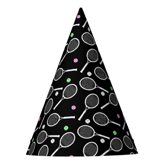 Tennis Racket Muster Extravaganz Schwarz Partyhütchen (Vorderseite)