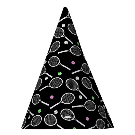 Tennis Racket Muster Extravaganz Schwarz Partyhütchen (Rechts)