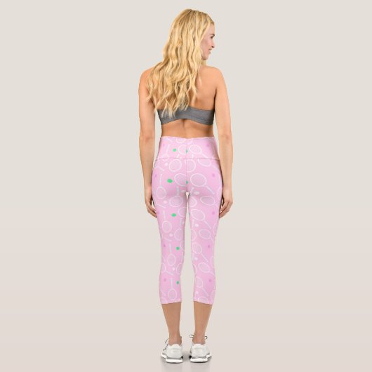 Tennis Racket Muster Pastell Pink Capri Leggings (Rückseite)