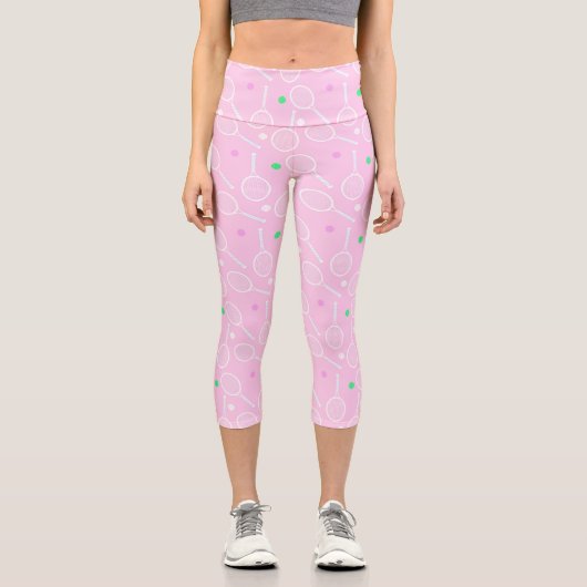 Tennis Racket Muster Pastell Pink Capri Leggings (Vorderseite)