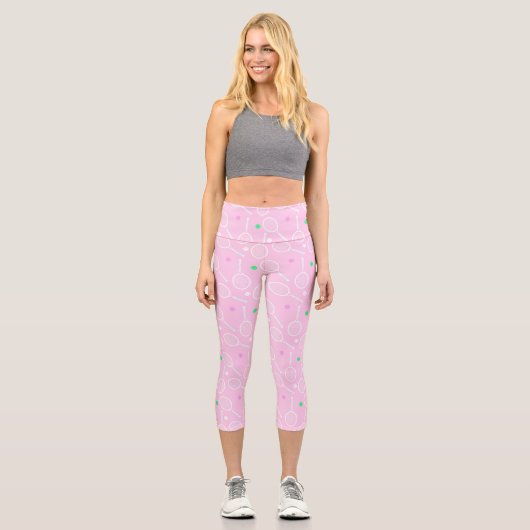 Tennis Racket Muster Pastell Pink Capri Leggings (Vorderseite)