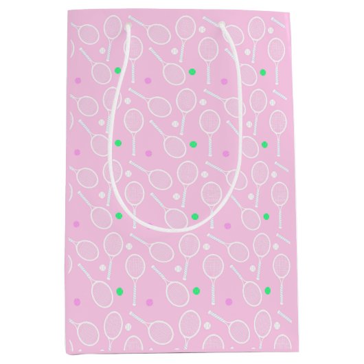 Tennis Racket Muster Pink Mittlere Geschenktüte (Vorderseite)