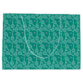Tennis Racket Muster Retro Emerald Green Große Geschenktüte (Rückseite)