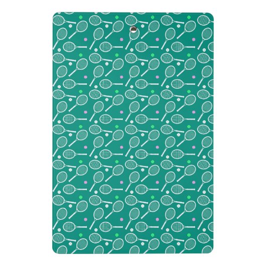 Tennis Racket Muster Retro Emerald Green Mini Klemmbrett (Rückseite)