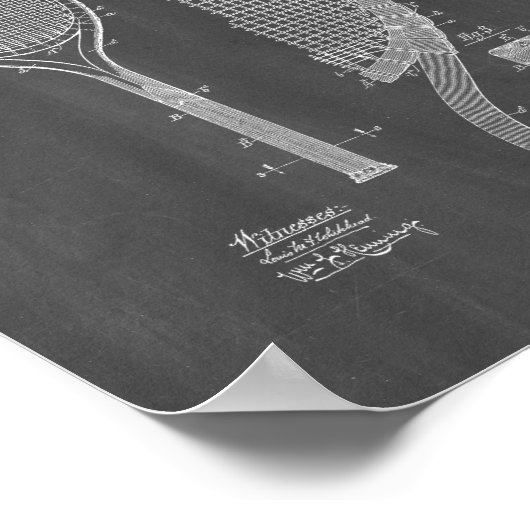 Tennis Racket Patent - Chalkboard Poster (Ecke)