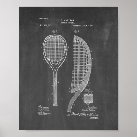 Tennis Racket Patent - Chalkboard Poster (Vorne)
