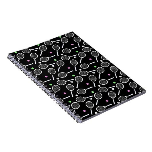 Tennis Racket Pattern Black Notizblock (Rechte Seite)