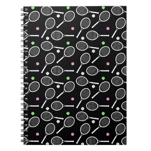 Tennis Racket Pattern Black Notizblock (Vorderseite)