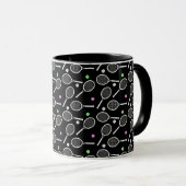 Tennis Racket Pattern Black Tasse (VorderseiteRechts)