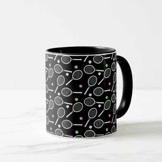 Tennis Racket Pattern Black Tasse (VorderseiteRechts)