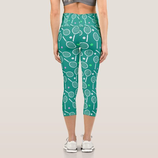 Tennis Racket Pattern Green Capri Leggings (Rückseite)