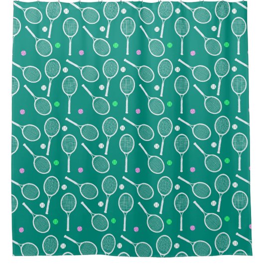 Tennis Racket Pattern Green Duschvorhang (Vorderseite)